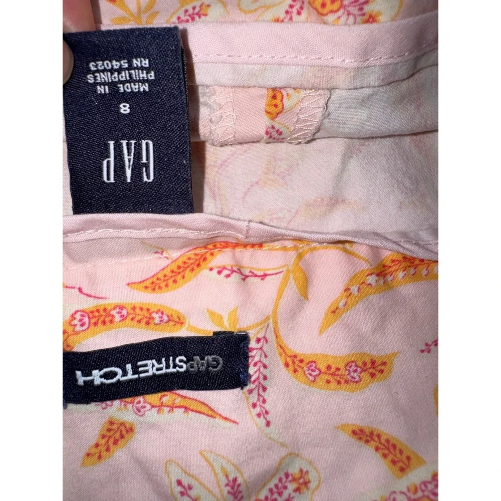 Gap Stretch Pink Floral A-Line Midi Skirt Size 8 Orange‎ Yellow Botanical Print